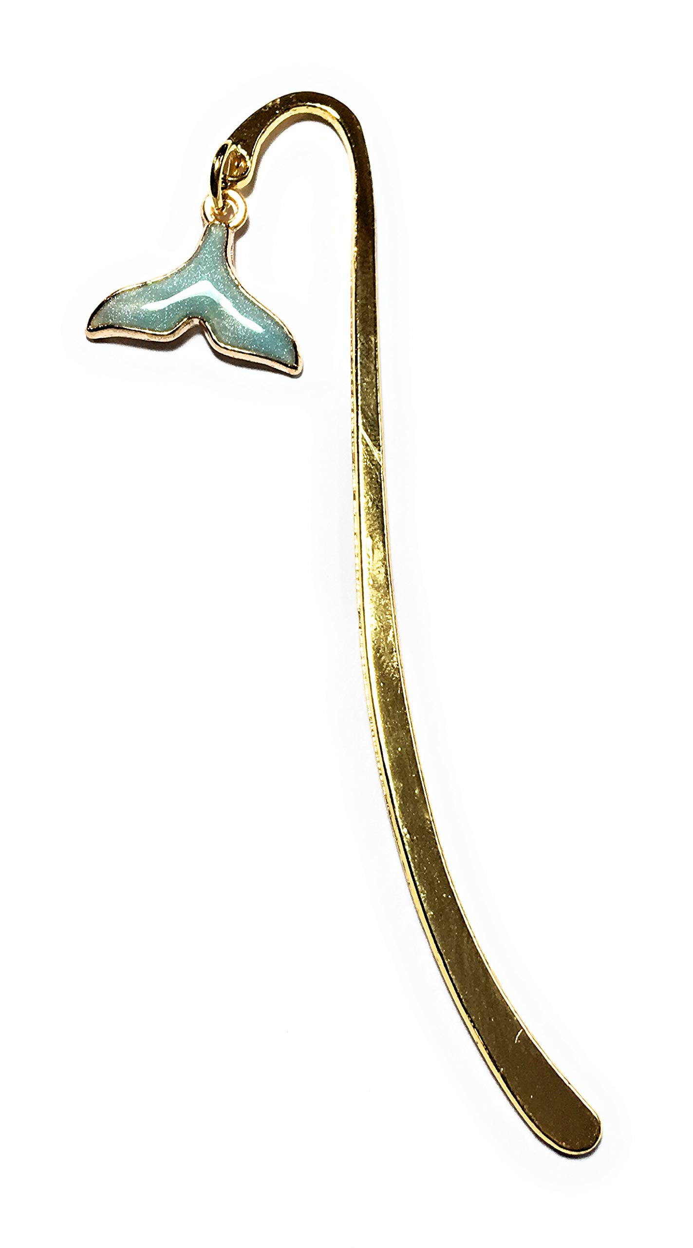 FizzyButton Gifts Turquoise Glitter Whale Mermaid Tail Mini Bookmark with Gold Tone Enamel Charm, in Gift Bag
