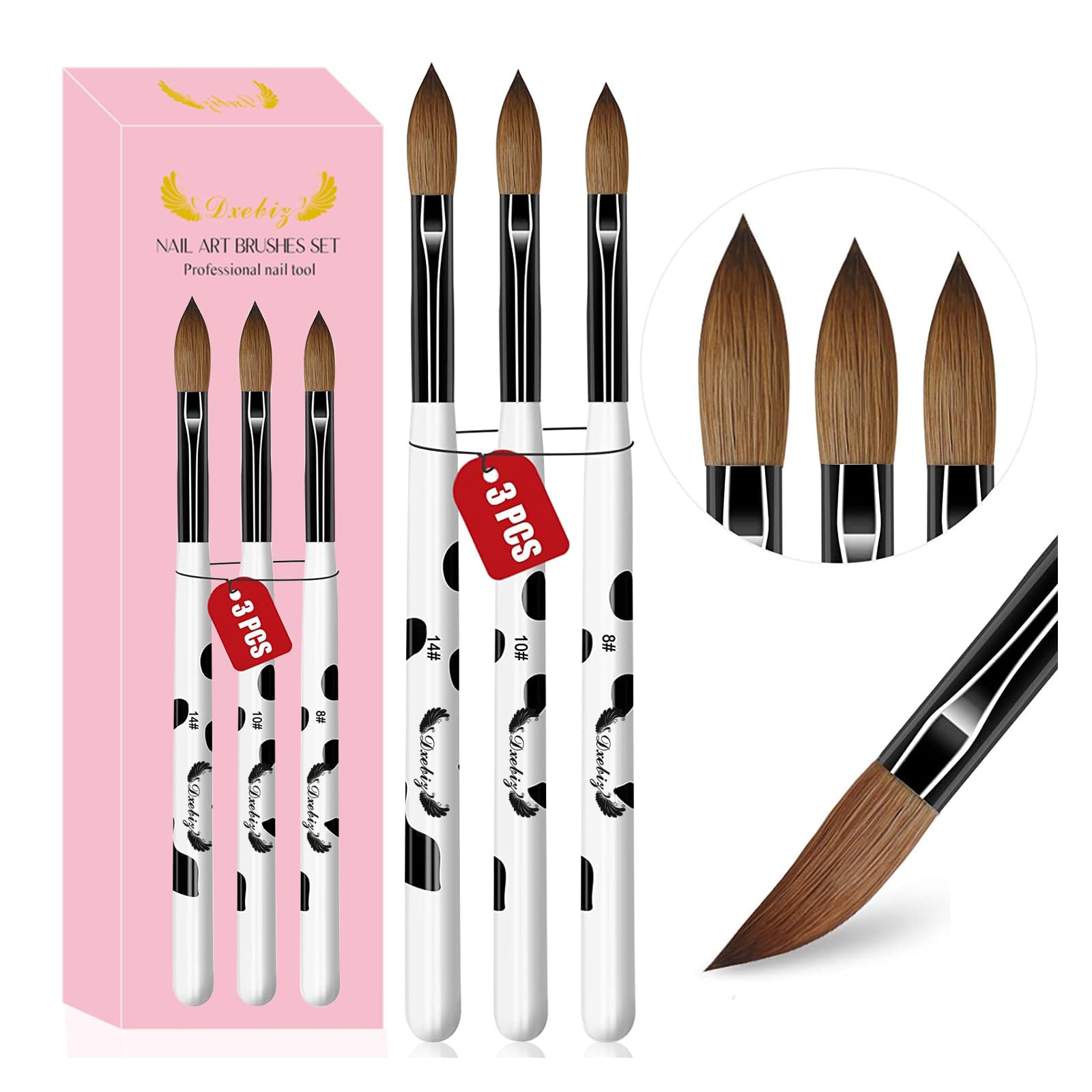 KDJXZ Acrylic Nail Brush 3 Pieces Acrylic Brush Acrylic Nail Brushes Acrylic Brushes for Nails Acrylic Brushes Size 8/10/14 Extension Manicure Tool for Women'S Nail Sculpting and Extensions