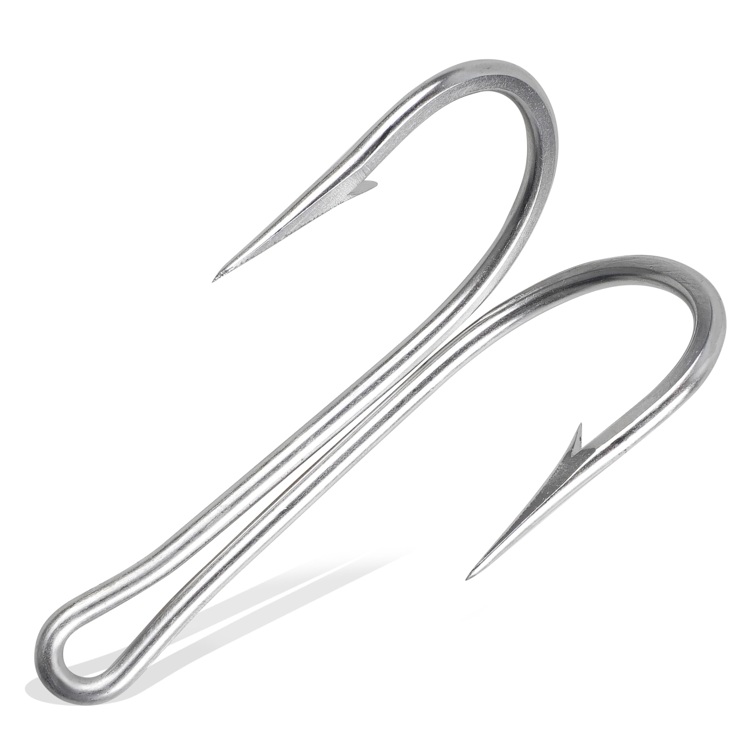 Photo 1 of 10pcs Double Fishing Hooks, Classic Stainless Steel Frog Hooks with Sharp Open Shank Barbed for Saltwater Freshwater Fishing (7/0)