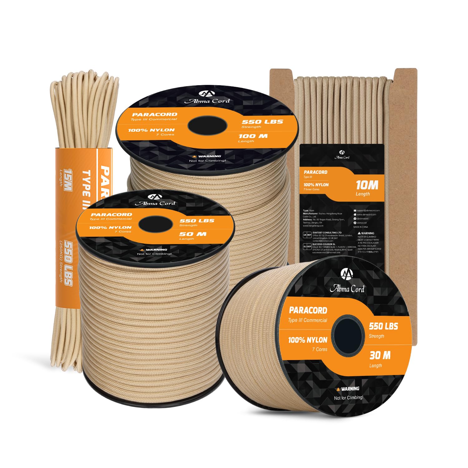 Abma Cord Paracord 550 4mm 30m 100% Nylon Rope Type III 7 Strands Parachute Cord for DIY, Camping, Survival, Outdoor - Max. 250kg - Khaki โ image 1