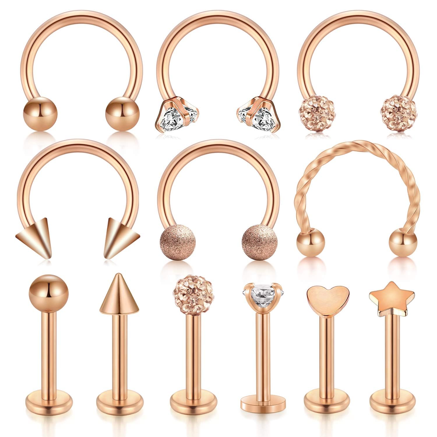 AceFun 16G Cartilage Earring Daith Tragus Helix Conch Piercing Jewelry Labret Lip Piercing Horseshoe Ring Curved Barbell 12 Style