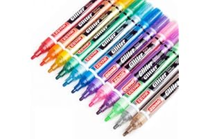 ZEYAR Glitter Paint Pens, Water-based, Medium Point, 12 Colors, Great for Greeting Card, Posters, Albums, Gift cards and ONLY Light-Colored Surfaces