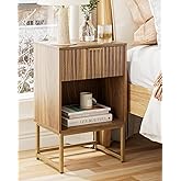 Masupu Fluted Nightstand,Modern Night Stand Wood Bedside Table with Storage Drawer Side End Table for Bedroom,Living Room,Office,Walnut Brown
