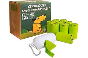 moonygreen Dog Poop Bag with Holder, Compostable Dog Bags for Poop, Vegetable-Based Doggy Poop Bags, Eco-Friendly, Unscented, Extra Thick and Leak Proof, 120 Counts, 10 Rolls, 9 x 13 Inches