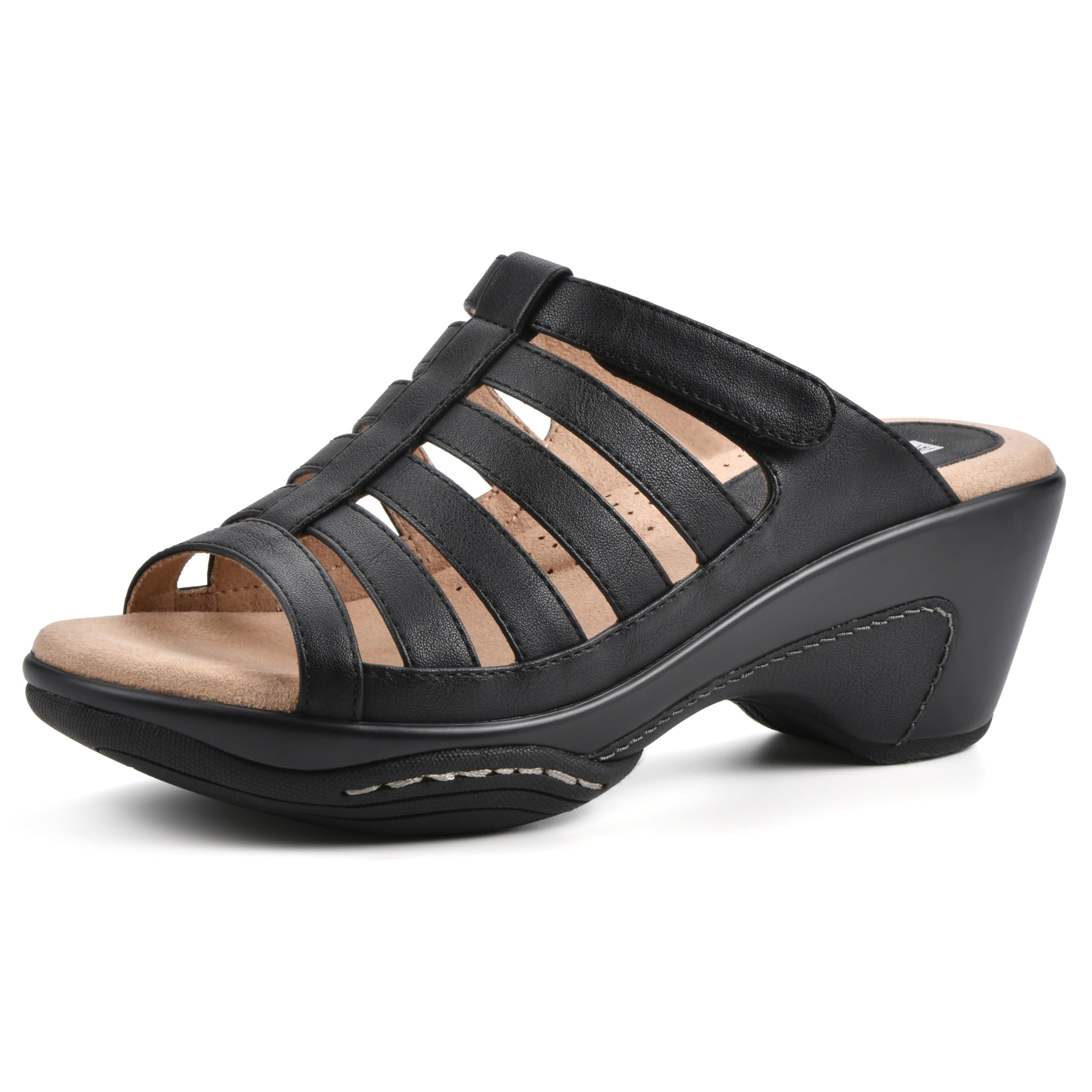 WHITE MOUNTAIN Women’s Valencia Strappy Clog Sandal, Black/Burn/Smooth, 6 W