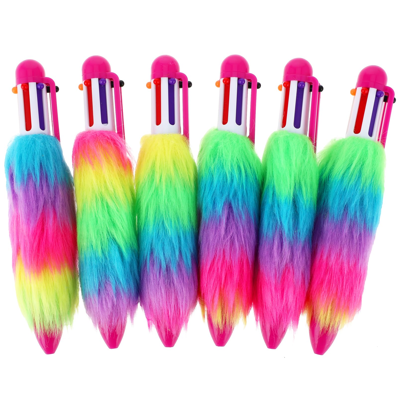 Mabor 6Pcs 6-in-1 Fluffy Pen, Multicolor Retractable Ballpoint Pen 0.5mm Color Ballpoint Pens Pink Fluffy Pens for Women Office Supplies Gift