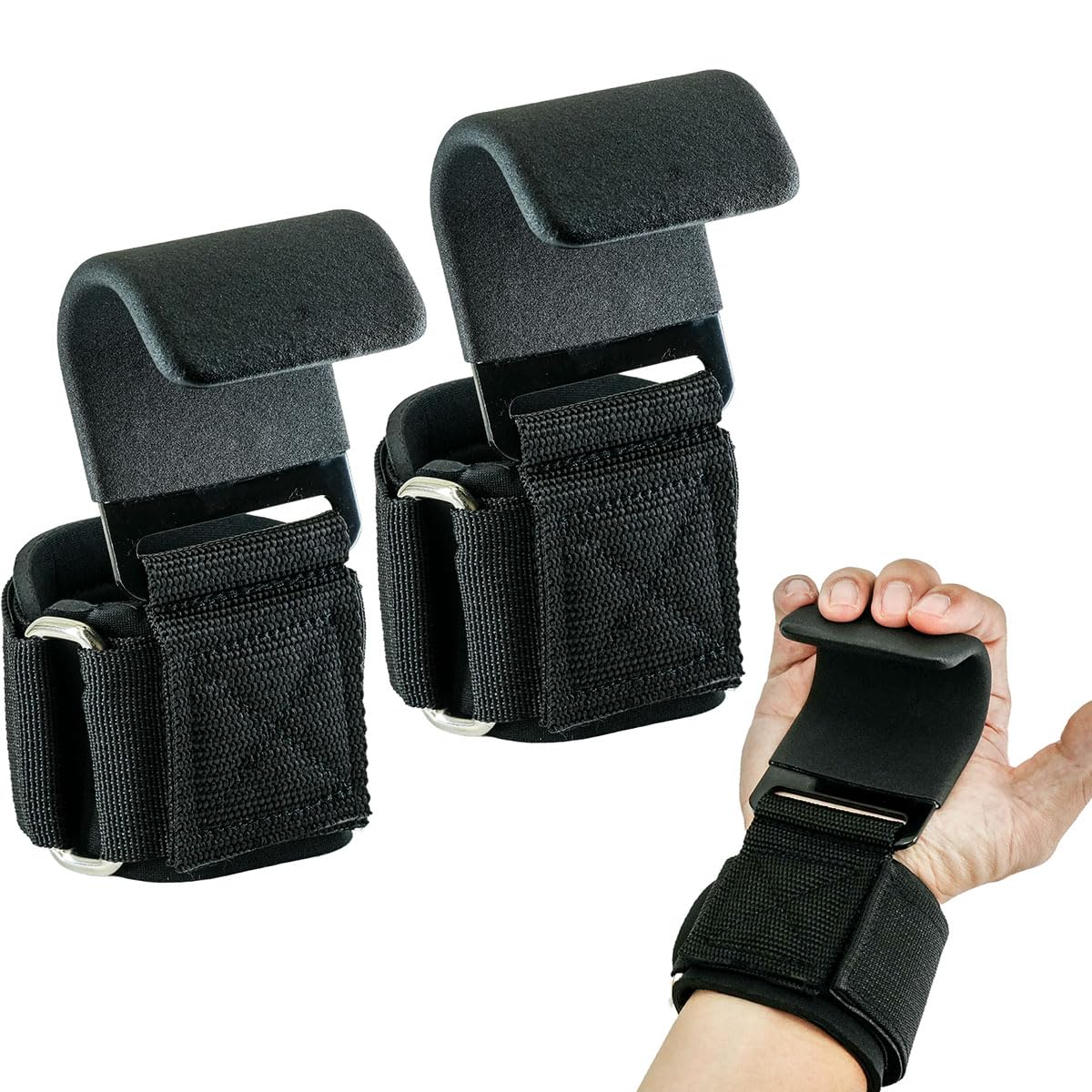 ciciment Wrist Hooks Lifting Straps, Weight Lifting Hooks with Non-Slip Rubber Coating Grip, 8mm Thick Padded Neoprene, Hand Grip Support for Deadlifts, Pull-Ups, 1 Pair
