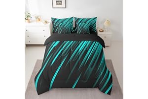 Feelyou Parure de lit réversible 7 pièces avec couette, draps et taies d'oreiller, motif abstrait, bleu sarcelle, noir, pour 