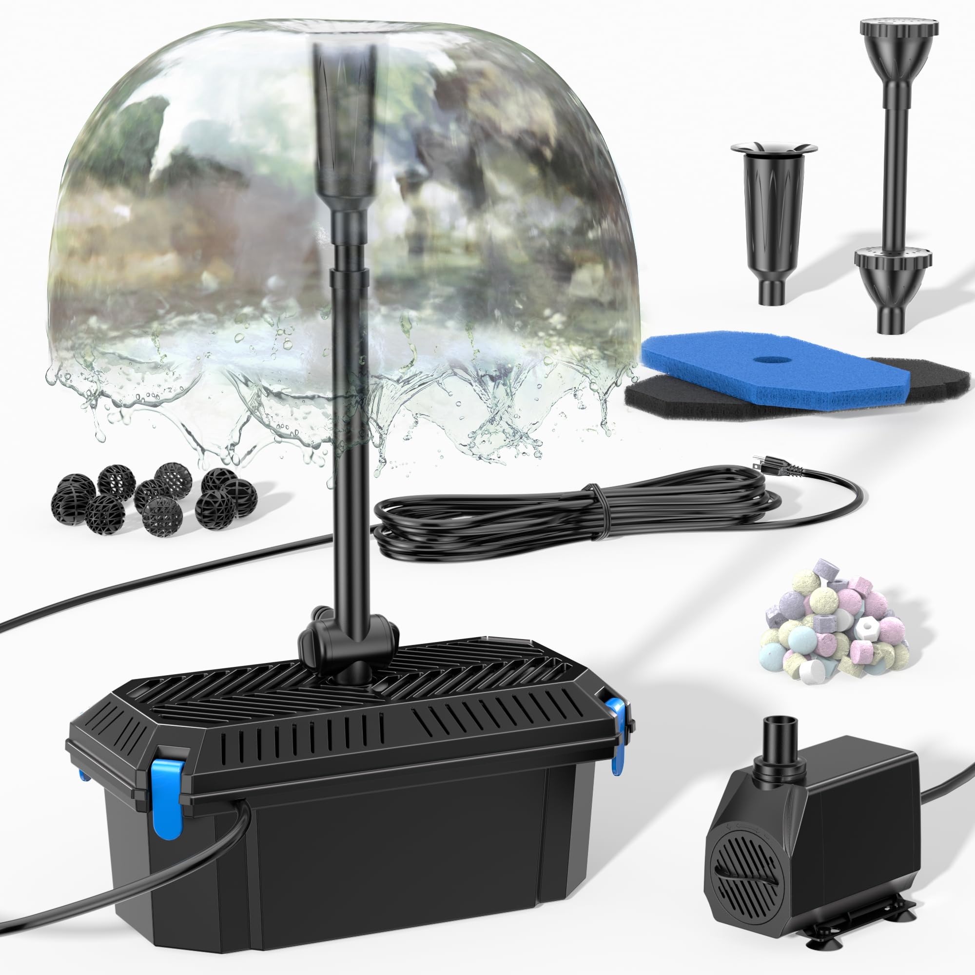 Photo 1 of Biling Pond Filter with Fountain Pump Kits, 660GPH Koi Pond Filter with 40W Pond Pumps for Outdoor Ponds, Pond Fountain Kit for Garden Pond, Fish Tank, Water Feature - Corded Electric