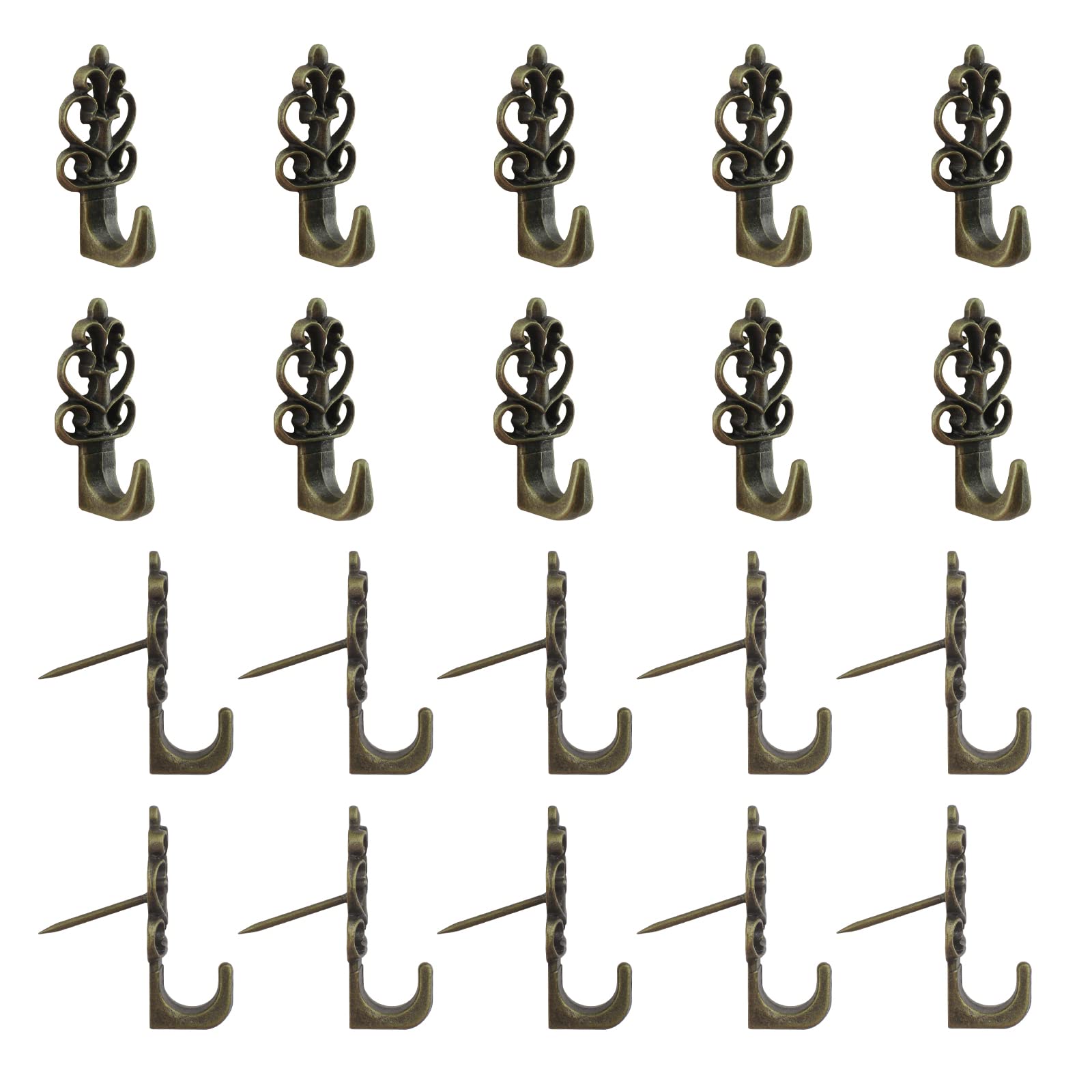 INCREWAY Push Pin Hangers, 20Pcs Bronze Flower Shaped Push Hooks Vintage Picture Hanging Pin Hooks Small Wall Hooks with Nail for Hanging