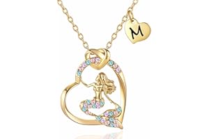 K-Acc 14K Gold-Plated Mermaid Initial Heart Necklace - Gifts for Girls
