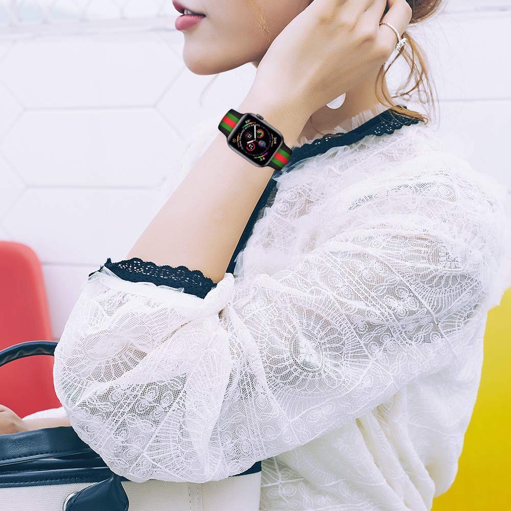 Premium Soft Silicone Band Compatible with Apple Watch Replacement for iWatch Strap Series 5 4 3 2 1 Black Red Green 38/40 42/44 (Black, 42mm/44mm)