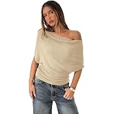 SHENHE Women's Off The Shoulder Bat Wing Short Sleeve Pullover Sweater | Soft Knit Loose Silhouette, Suitable for Daily Casual Dating and Dressy Going‑out Outfits