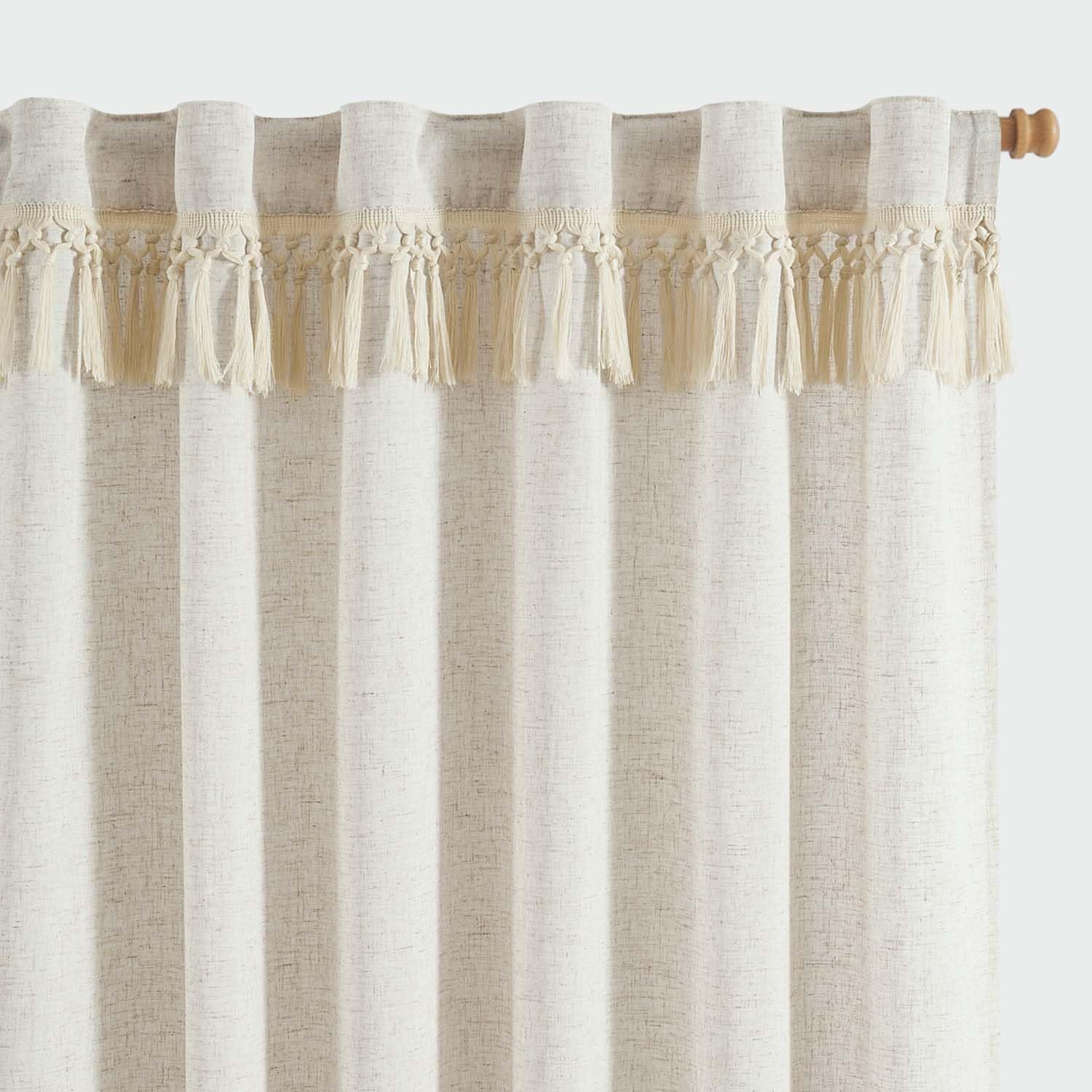jinchan Linen Curtains for Living Room Bedroom Light Filtering Semi Sheer Curtains Boho Farmhouse French Country Cottage Core Decor Window Drapes Back Tab 63 Inch Length Tassel Beige Image