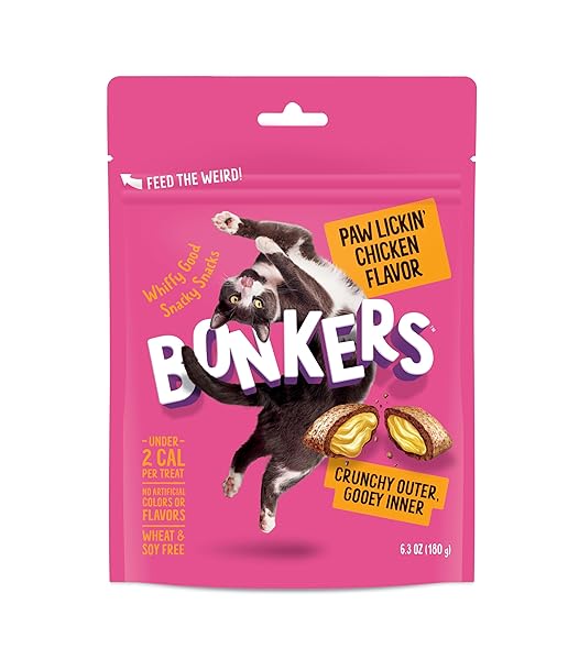 BONKERS CAT TREATS PAW LICKIN’ CHICKEN FLAVOR 6.3 OZ, CAT TREATS, TREATS FOR TRAINING, FOR ALL BREEDS AND AGES, FOOD TOPPER, RESEALABLE POUCH