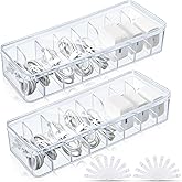 Tatuo 2 Pcs Cable Organizer Box with Wire Ties, Plastic Cord Storage Box with Lid, Electronics Organizer for Home Office Desk Organizers and Accessories (Clear)