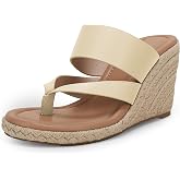 Coutgo Women's Espadrille Wedge Sandals Platform Thong Leather Strap Slides Backless Slip On Summer Casual Flip Flops