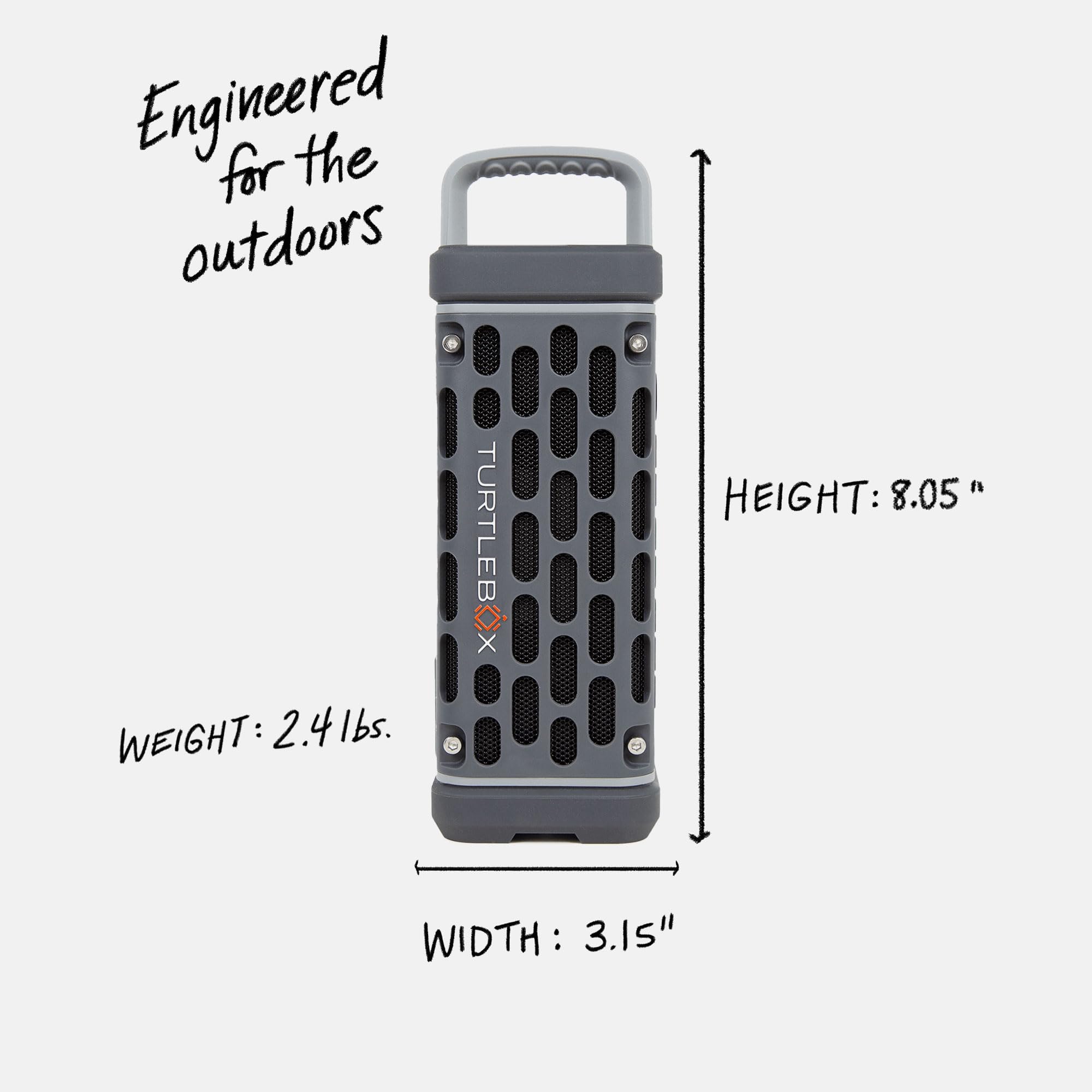 Turtlebox Ranger: Loud! Outdoor Portable Bluetooth 5.4 Speaker | Rugged, Waterproof, Ultra-Portable | Plays to 105 db, Deep Bass, Shockproof, Unlimited Pairing for Full Stereo Experience, Gray