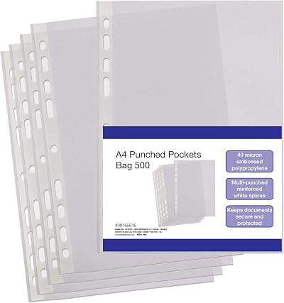 SUMMIT A4 Punched Pockets 500 Clear Sleeves Reinforced Multi-Punched Spine 40