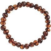 Baltic Amber Bracelets for Adults Made on Elastic Band - 7 inches - Amber Jewelry - Hand-Made from Polished Baltic Amber Beads (Dark Cognac)