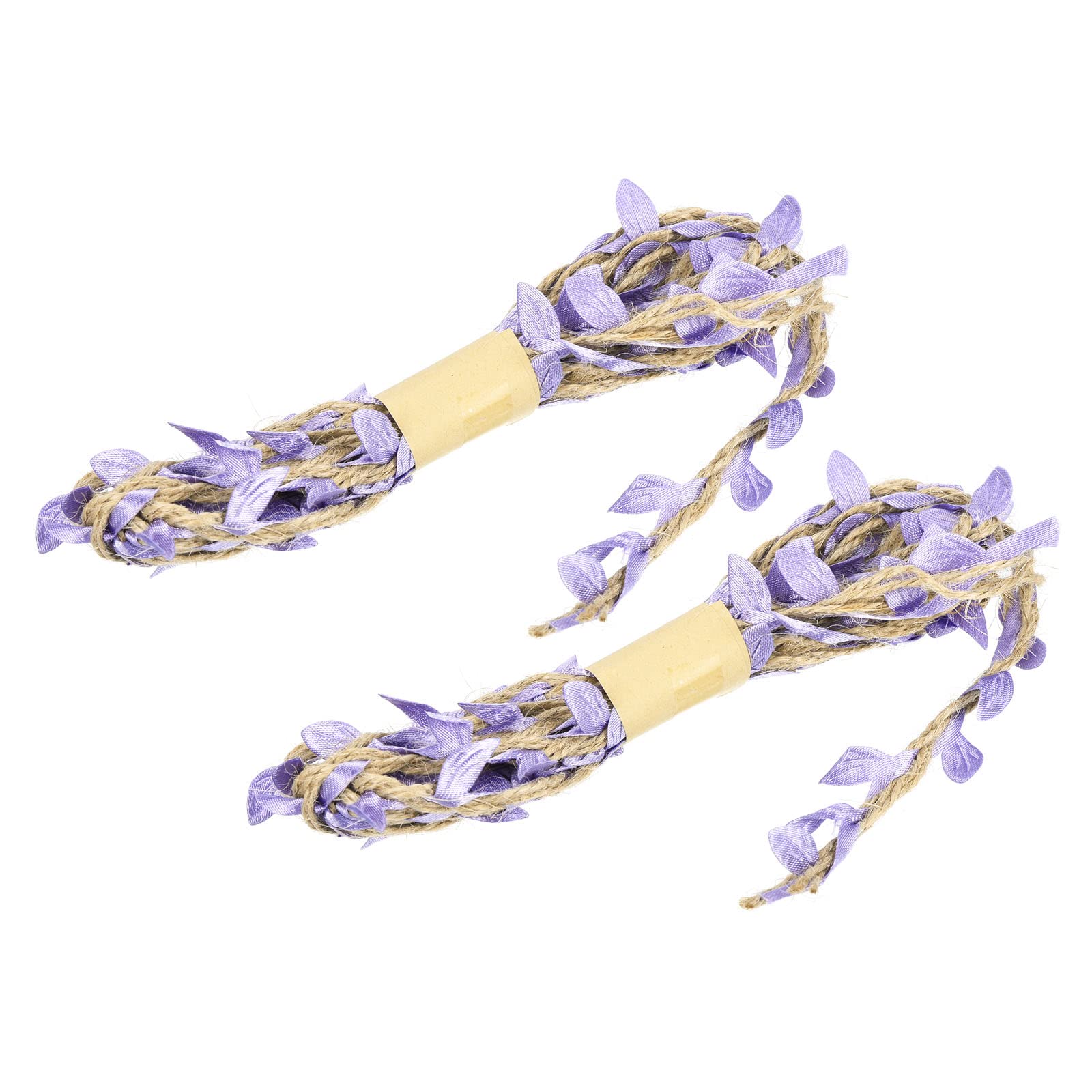 PATIKIL 2Pcs Burlap Leaf Ribbon, 6.6ft x 0.2in Light Purple Jute Rope Twine with Artificial Leaves, Natural Decoration for Home, Garden, Wedding, Party — image 1