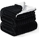 INFIIXSO Sherpa Fleece King Size Blanket - Super Soft & Warm Striped Fleece Blanket, Cozy Plush Fluffy Large Bed Blanket All Season Use (Black, 104x90 Inches)