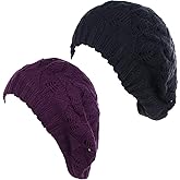 BYOS Women Mid-Weight Slouchy Leafy Cutout Crochet Soft Knit French Beret Hat