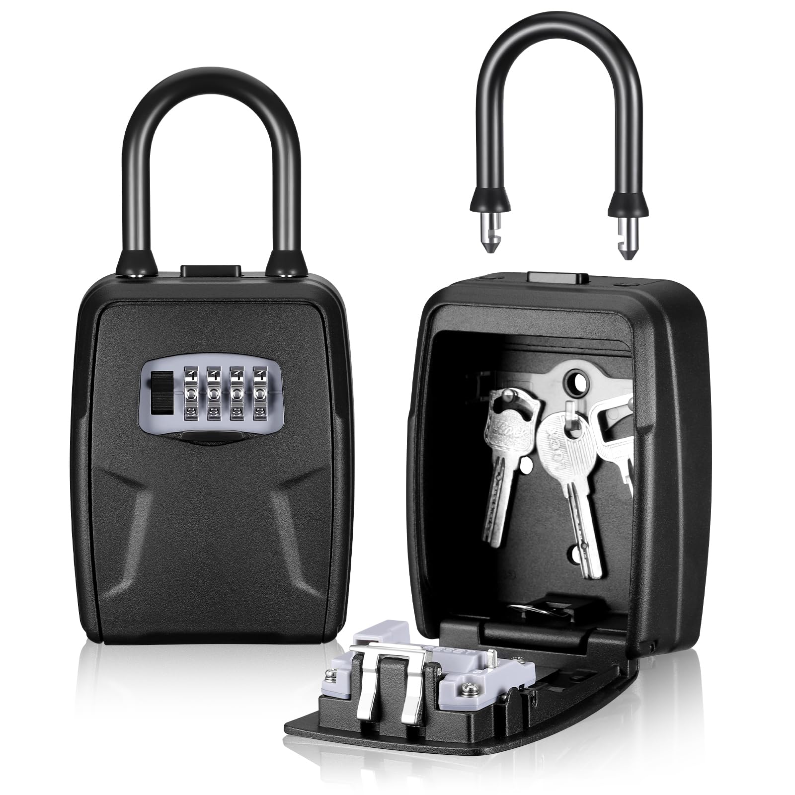 Fentar Key Lock Box Outdoor, Heavy Duty Keysafe with Removable Shackle, Rust-proof Aluminum Alloy Lock Box with Code, Large Key Safe Wall Mounted or Hanged, 4-Digit Combination Key Box Wall Key Holder