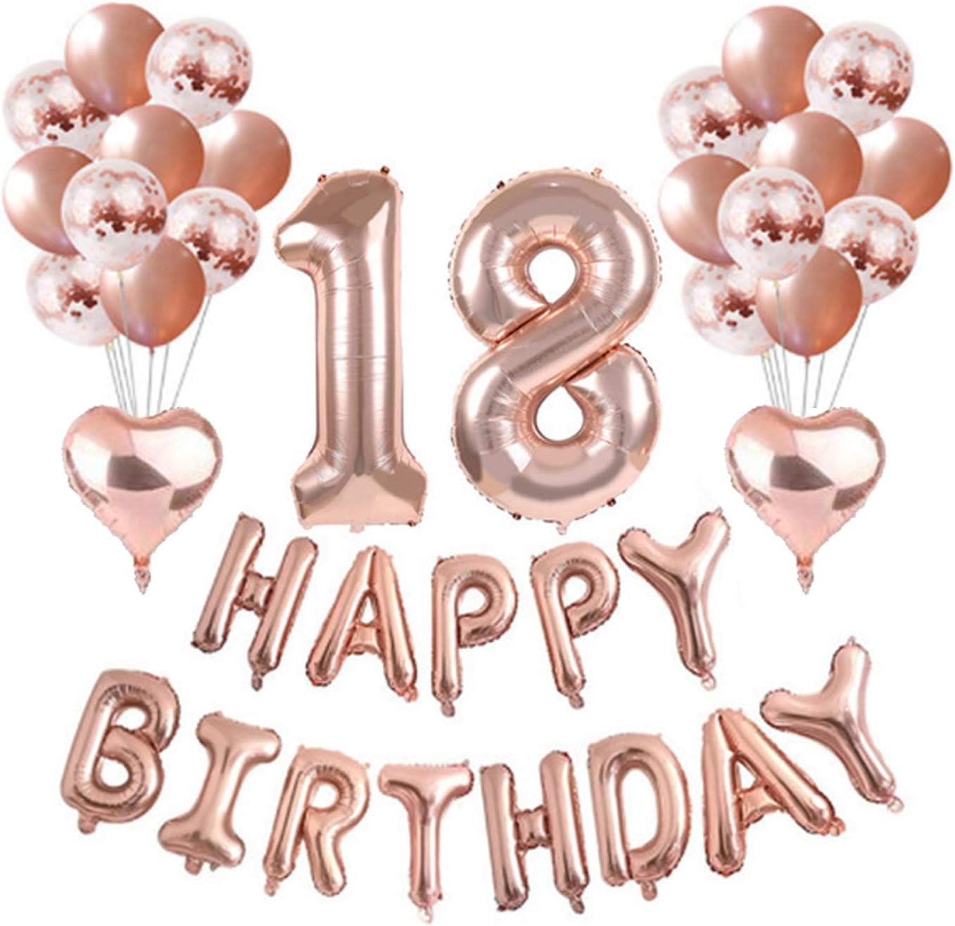 ZHONGGEMEI 18th Birthday Decorations for Women and Girl Party Supplies with Happy Birthday Banner Confetti Latex Balloons Star Foil Balloons ๏ผRose Gold๏ผ