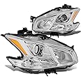 Auto Dynasty Halogen Models Factory Style Projector Headlights Assembly Compatible with Nissan Maxima 09-14, Driver and Passenger Side, Chrome Housing