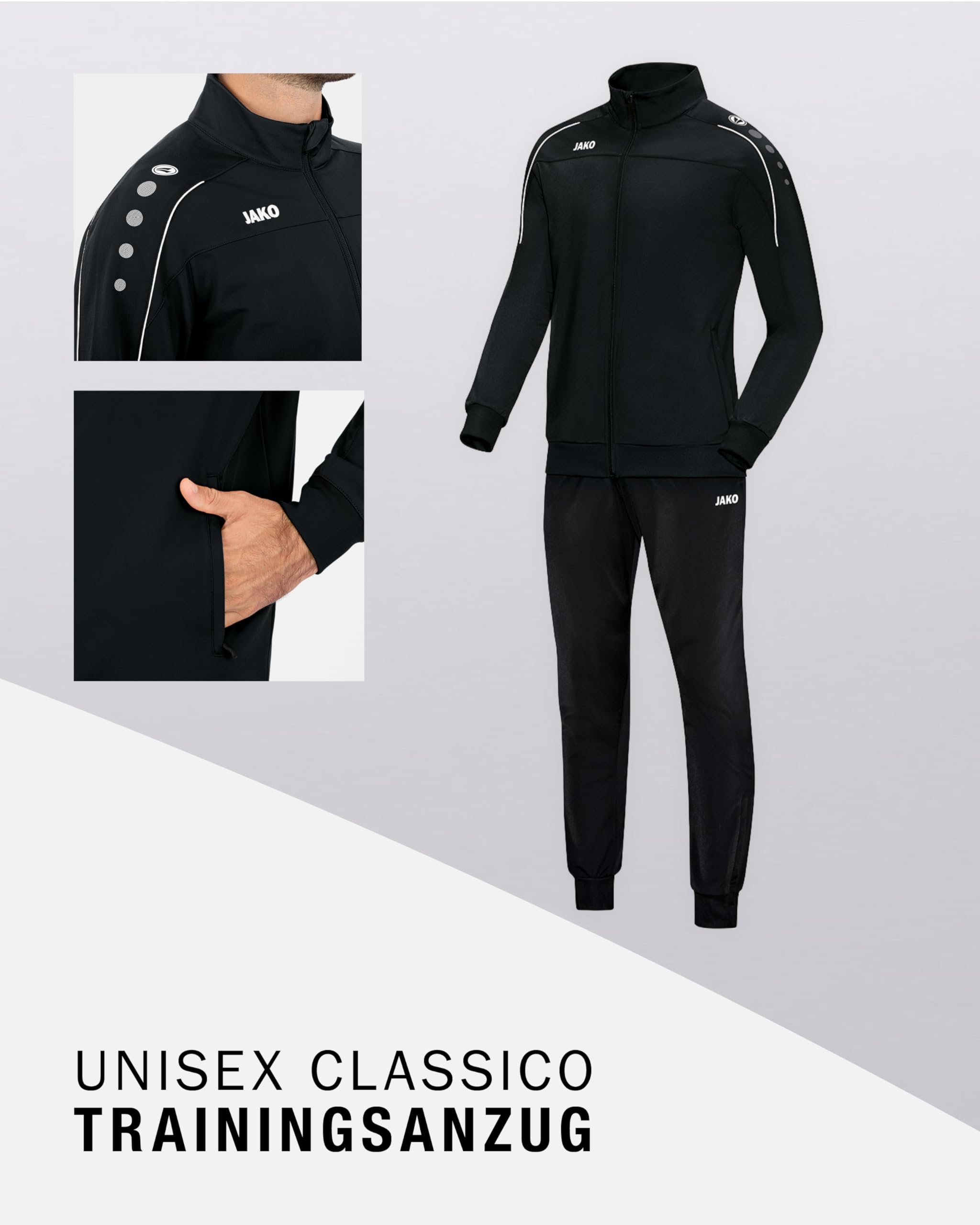 JAKO Unisex Trainingsanzug Polyester Classico, Schwarz, L 3