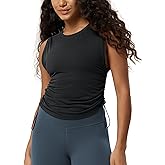 ODODOS Women's Side Ruched Muscle Tee PeachSoft Sleeveless Shirts Crew Neck Tank Tops