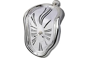 OHmaker Melting Clock Dali Melted Clock Gift Decor Art Inspired Wall Clock Twisted Shelf Hanging Surrealist for Decorative Shop Office Home Desk Roman Silve…