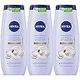 NIVEA Pampering Coconut and Almond Milk Body Wash with Nourishing Serum, Moisturizing Body Wash for Women, Enriched with Provitamin B5 and Vitamin E, 20 Fl Oz Bottle, 3 Pack