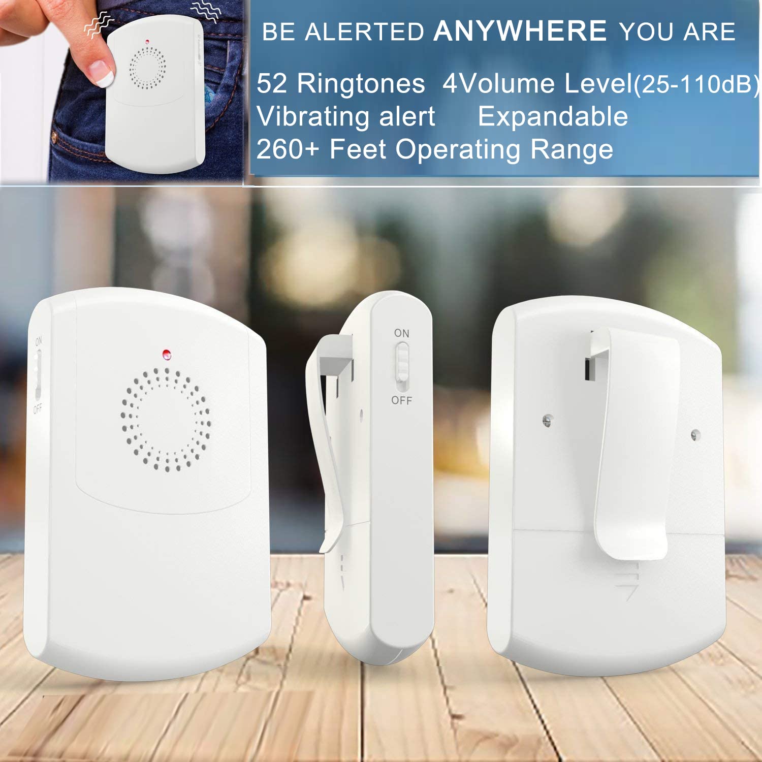 Caregiver Wireless Call System - Personal Alert Panic Button for Home Elderly Nurses - 1 Portable + 1 Plug-in Pager with 2 Emergency Buttons