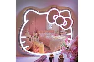 ANNJET Vanity Mirror with Neon Light 16 x 14inch Large Size, Neon Sign Stuff Room Decor, Wall Mirror Vanity with Remote for Makeup, Bedroom, Teen Girl Kids Gift for Birthday Christmas Halloween Thanksgiving