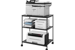 EMERIT 3-Tier Heavy-Duty Printer Stand with Adjustable Shelves & Locking Wheels, 300 lbs Capacity for Fax Machine, Scanner, Office Equipment and Supplies Storage 23.6x18.9x31.5
