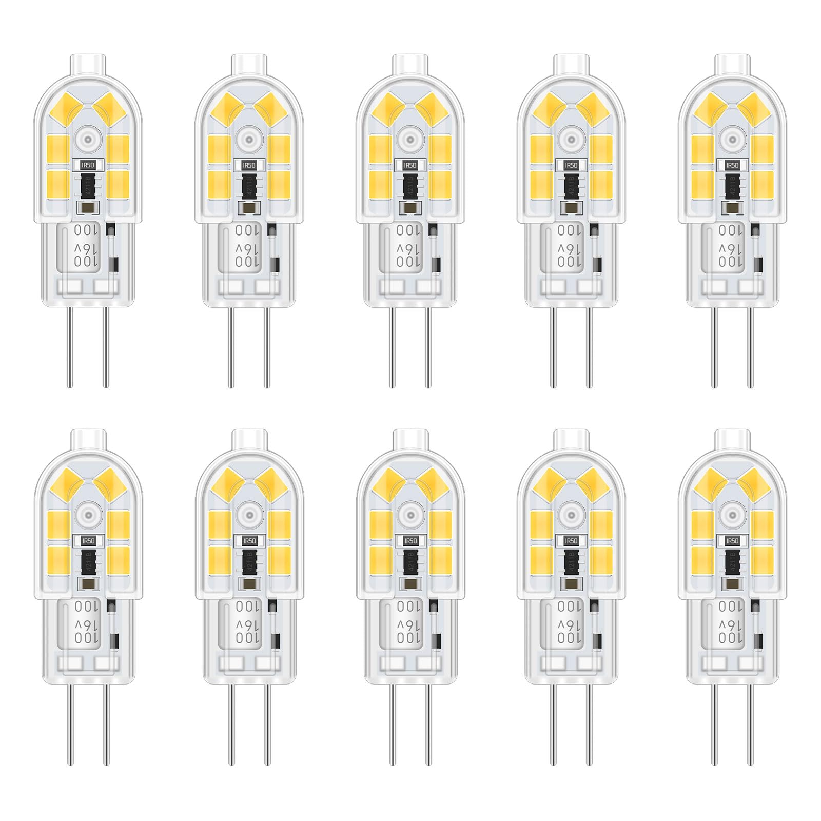 Akynite G4 12V LED Light Bulbs 2W Cool White 6000K, Not Dimmable, Replacement for Halogen Bulb G4 10W-20W, 200LM, AC DC 12V Bi Pin Capsule LED for Cooker Hood/Chandelier, 10-Pack