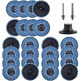 Tshya 24 Pcs 2 inch Roll Lock Flap Discs with 1/4" Holder Die Grinder Accessories T27 Zirconia Flat 36 Grit Grinding Wheels for Surface Prep(36 Grit)