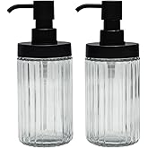 Suanti 2 PCS Glass Soap Dispenser Set for Bathroom & Kitchen Sink Refillable Liquid Soap Bottle with Squeeze Pump for Hand Dish Soap, Shower Gel, Shampoo and Conditioner-425ML