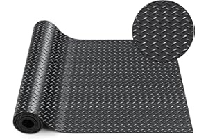 Breling 16 in x 10 ft Rubber Diamond Plate Rolls Garage Floor Mat for Under Car, Heavy Duty Flooring Rug for Trailers Garage, PVC Water/Stain Outside Stall Resistant Parking Rv Tool