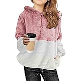 NikNio Girls Fuzzy Fleece Pullover Hoodies Sherpa Zip Up Sweatshirt Fluffy Coat with Pockets 6-15 Years