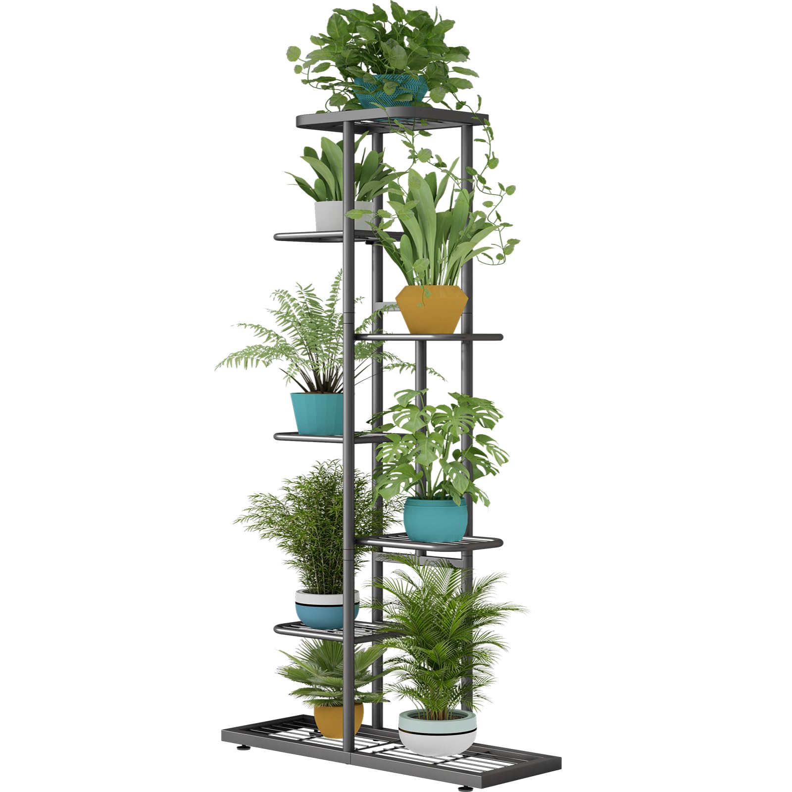 Photo 1 of LINZINAR Plant Stand Metal 7 Tier 8 Potted Multiple Flower Pot Holder Shelf Indoor Outdoor Planter Display Shelving Unit for Patio Garden Corner Balcony Living Room, DarkGrey