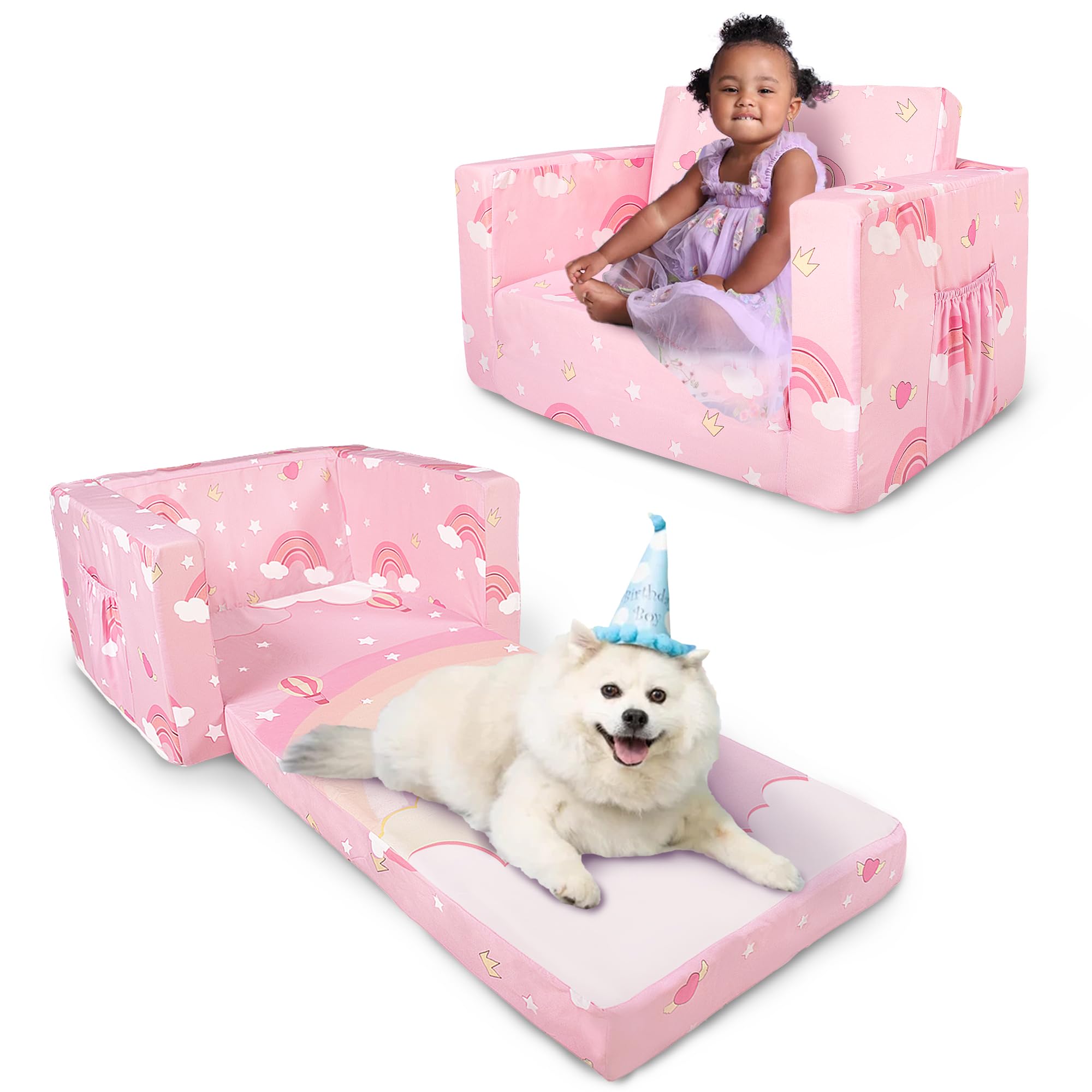Photo 1 of ZenKitch Kids Couch, 2-in-1 Toddler Sofa Fold Out, Soft Toddler Chair for Boys and Girls, Convertible Sofa to Lounger- Ideal for Napping, Reading, and Playing