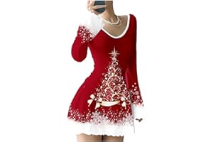 Christmas Sweater Dresses for Women Flare Long Sleeve A-Line Mini Dress Ribbed Knit Party Tunic Dresses Xmas Outfits