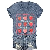 Womens V-Neck T-Shirt Flower Graphic Tees Summer Fashion Boho Tops Tshirts Loose Casual Wildflower Beach T Shirts