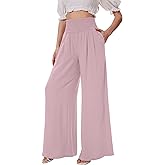 FUNYYZO Womens Palazzo Pants Elastic Waisted Pull On Beach Trousers Casual Wide Leg Long Lounge 2026 Summer Vacation