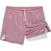 maamgic Mens 2 in 1 Running Shorts 5" Gym Workout Shorts with Zipper Pockets