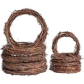 Grapevine Wreath Set, Marrywindix 10 Pieces 2 Sizes Natural Vine Branch Wreath Christmas DIY Rattan Wreath Garland for Christ