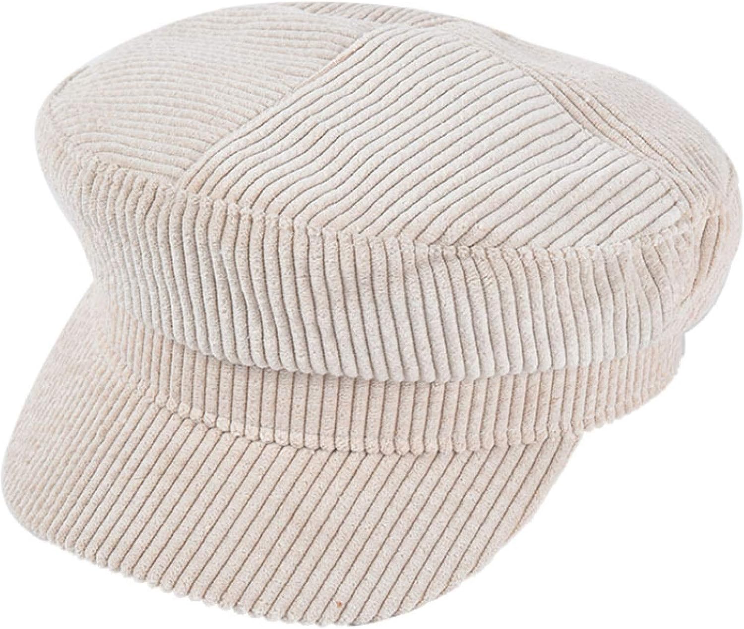 Women Corduroy Newsboy Caps Solid Color Striped Cabbie Hat Cotton Blend